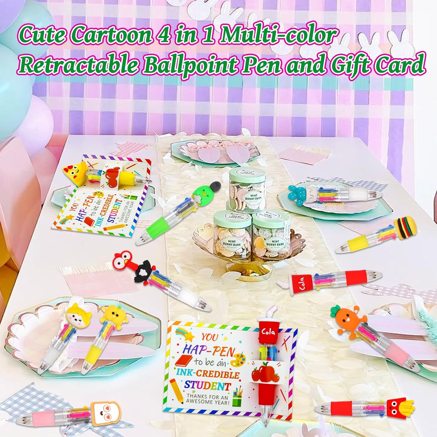CZWZ 30 Set Cute Multicolor Pens in One 4-in-1 Fun Pens Bulk with 30 Gift Cards for Kindergarten Party End of Year Student Gift Bulk Office School Exchange Gifts - Image 5