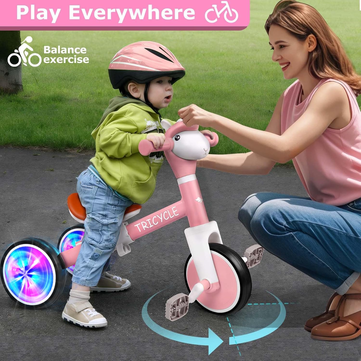 Toddler Balance Bike with Light Wheels & Music Front, Tricycle for Toddlers 1-5 Year Olds, Toddler Tricycle for Boys Girls, Kids Bicycle Birthday Gifts for Kids (Flash Wheel Pink) - Image 4