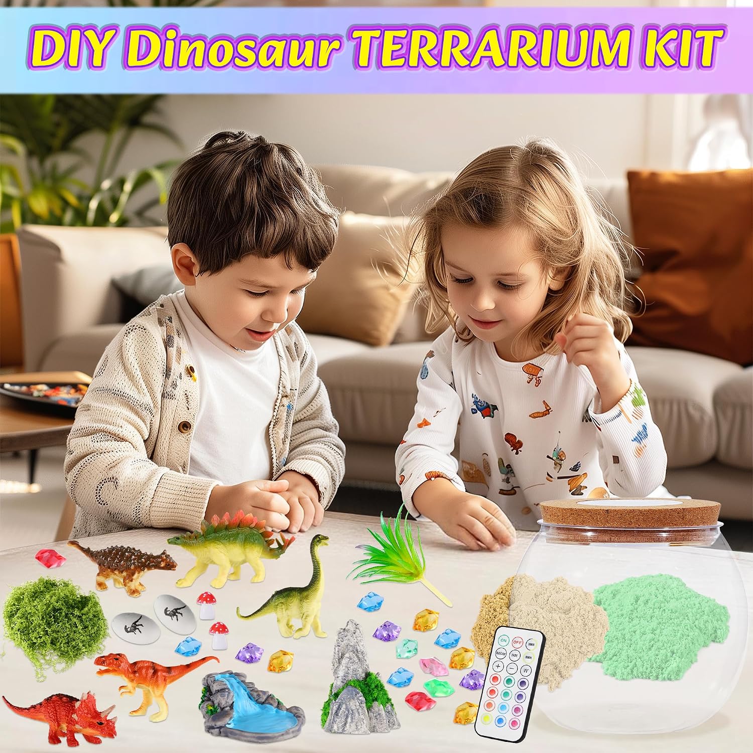 Gifmore Dinosaur Light Up Terrarium Kit for Boys Ages 4-12, DIY Dinosaur Crafts Toy Set, Birthday Presents for Kids Boys - Image 3
