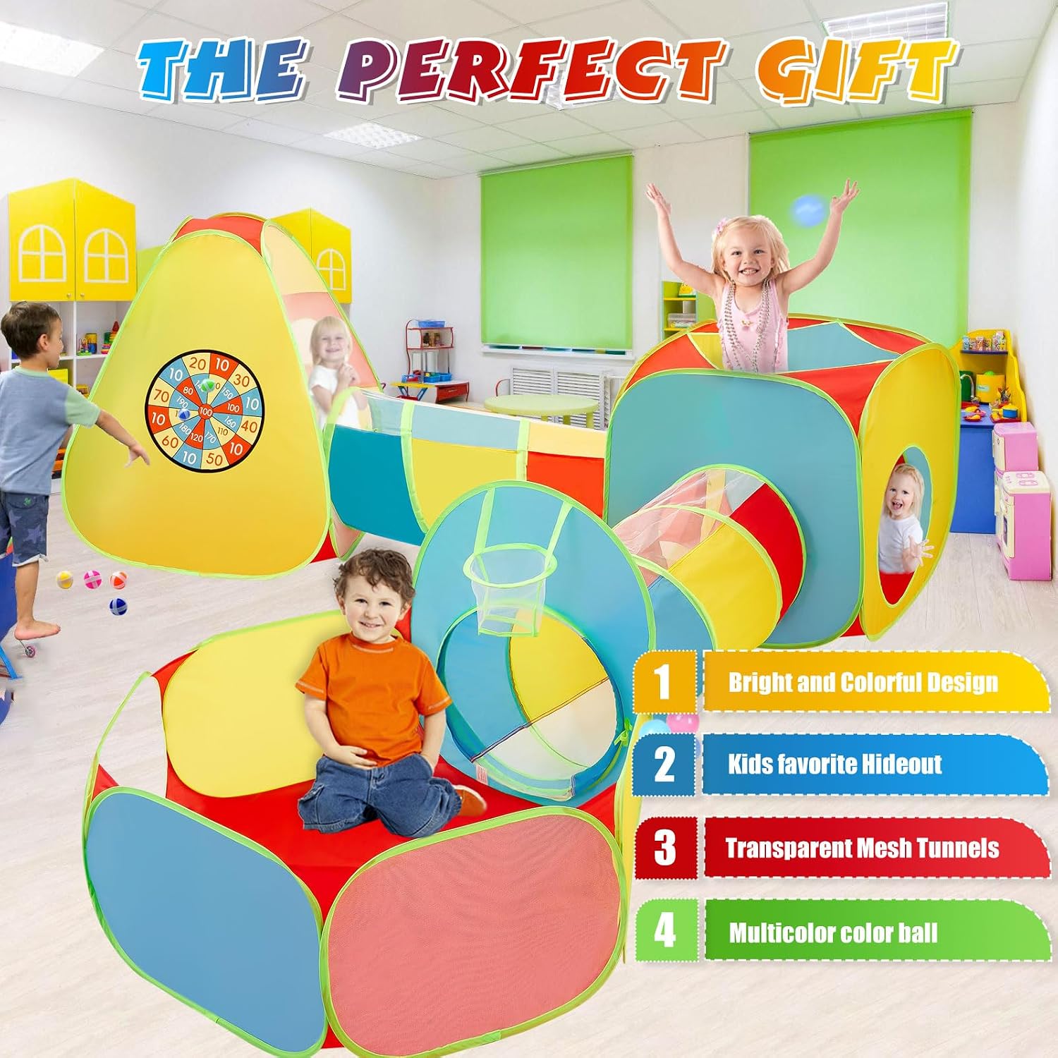 5Pcs Kids Play Tent and Play Tunnel,Ball Pit for Toddler Baby,Foldable Pop Up Tents with Carry Bag,Indoor Outdoor Playhouse with Crawling Toys,Boys and Girls Best Birthday Gifts - Image 4