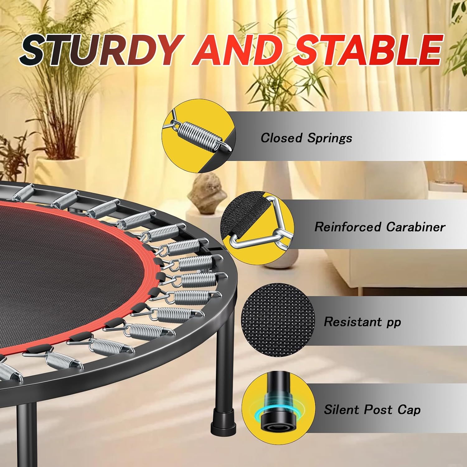 Trampoline, Portable Foldable Trampoline in-Home Mini Rebounder with Adjustable Handle, Exercise Trampoline for Adults, 40" Max Load 330lbs - Image 5