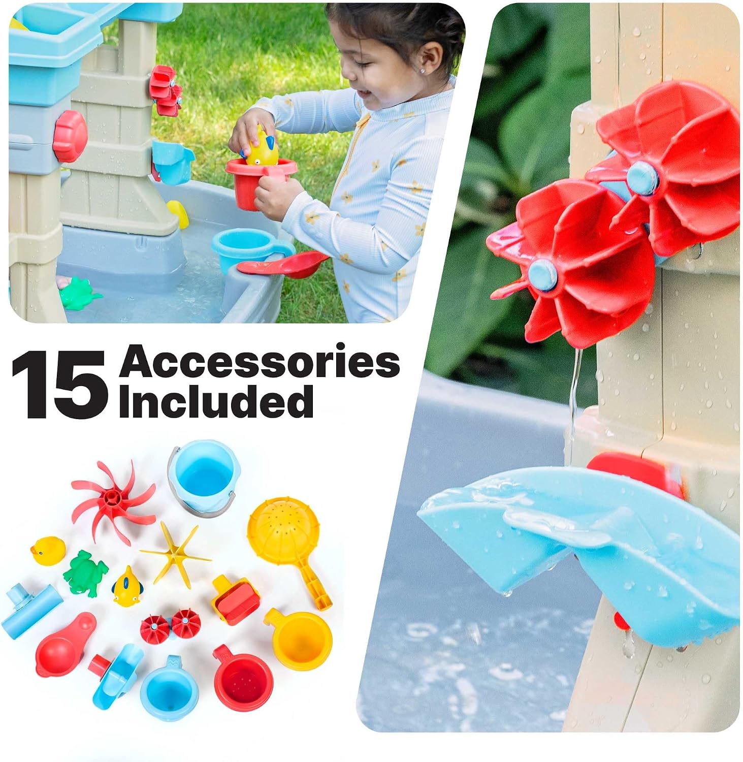 Step2 Rain Showers & Flow Kids Water Table, Outdoor Toddler Activity Table, 15-Piece Accessory Set, Ages 1.5+ Years Old, Multicolor (Gray, Blue, Red) - Image 7