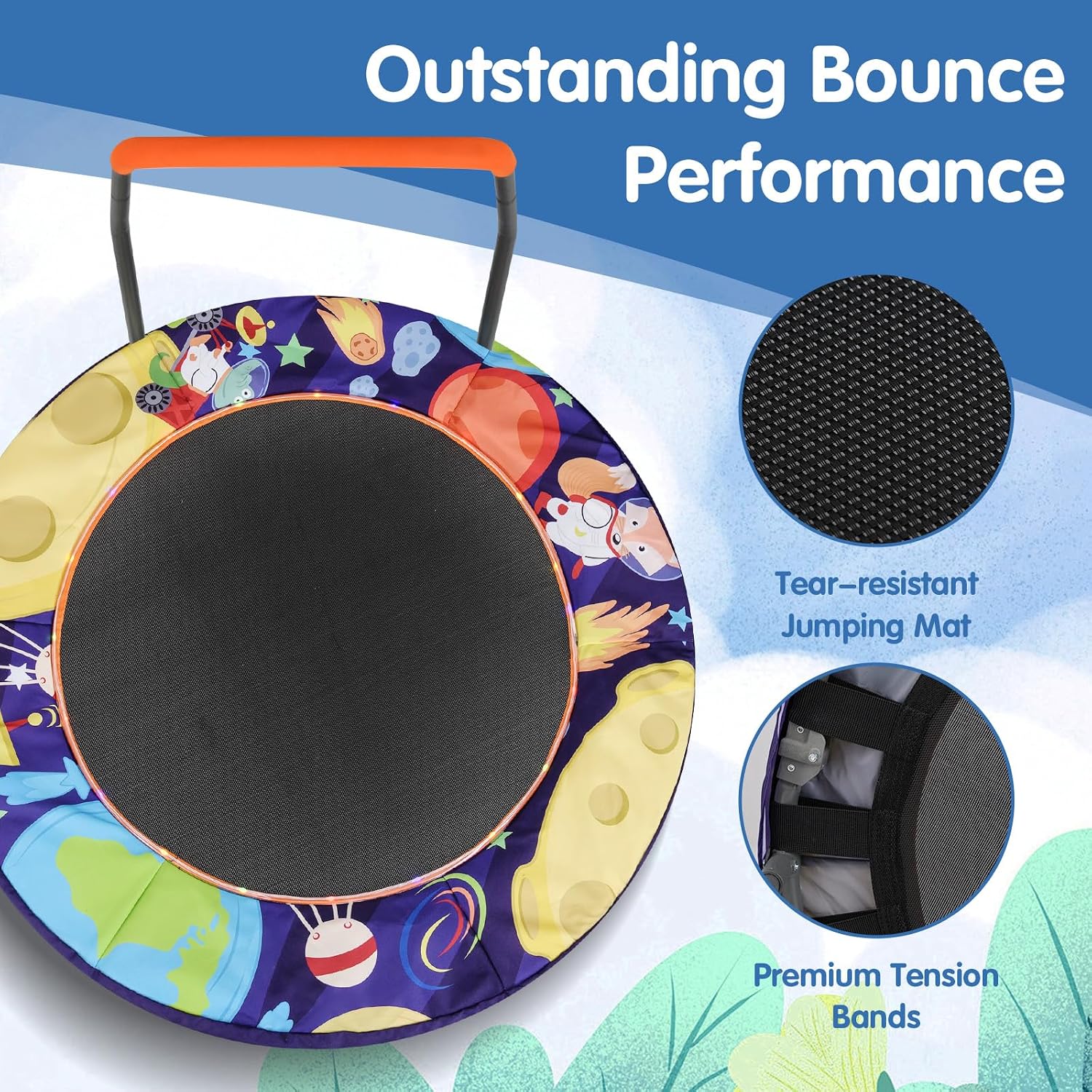 Goplus Foldable Toddler Trampoline for Kids, 36'' Recreational Mini Trampoline w/20 LED Lights, Foam Handle, Padded Safety Cover, Indoor Outdoor Exercise Rebounder for Boys Girls Aged 3-6 - Image 3