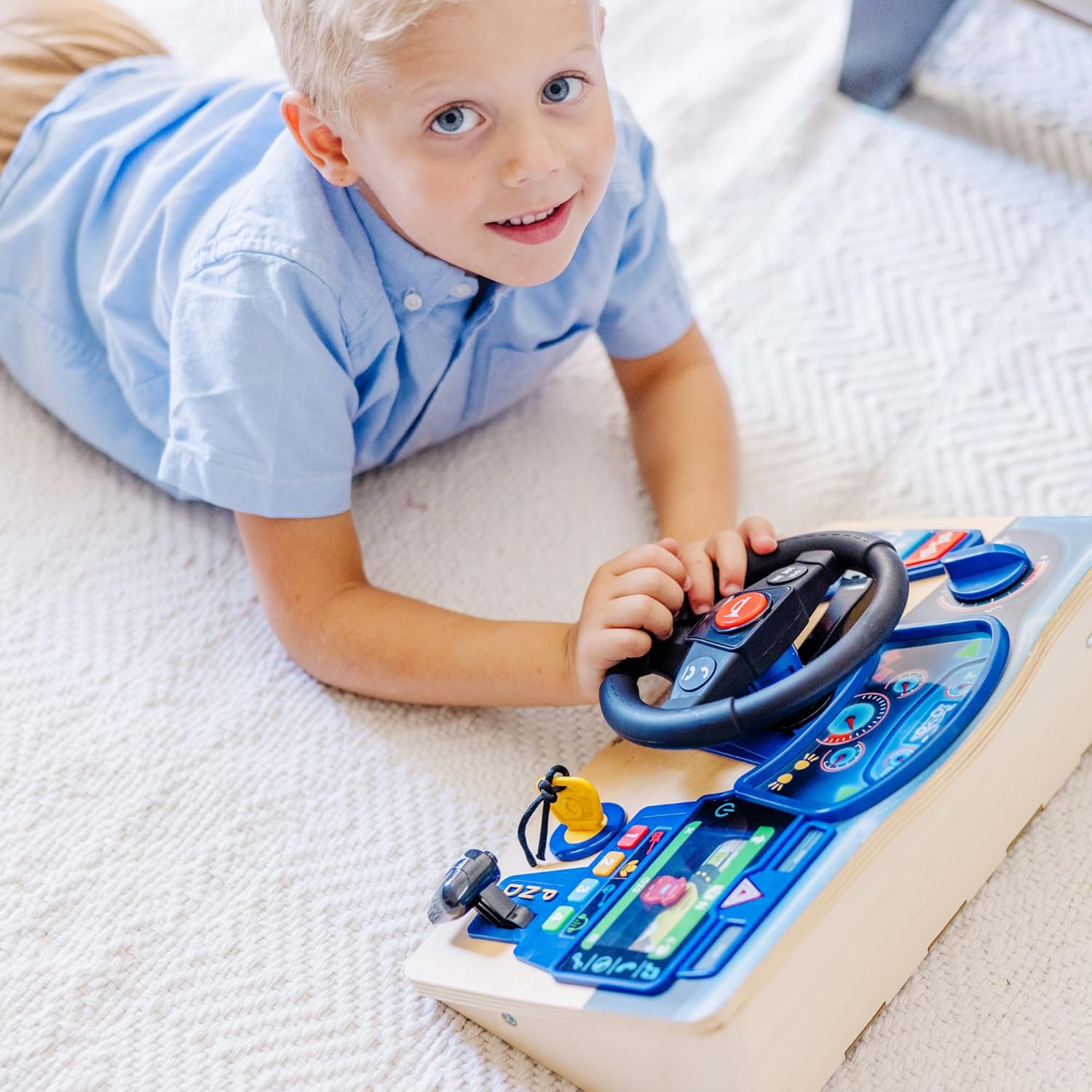 Melissa & Doug Vroom & Zoom, Interactive Wooden Dashboard, Racing Car Steering Wheel Toy, Lights & Sounds, Preschool Learning Toys for Girls & Boys 3+ - FSC Certified - Image 10