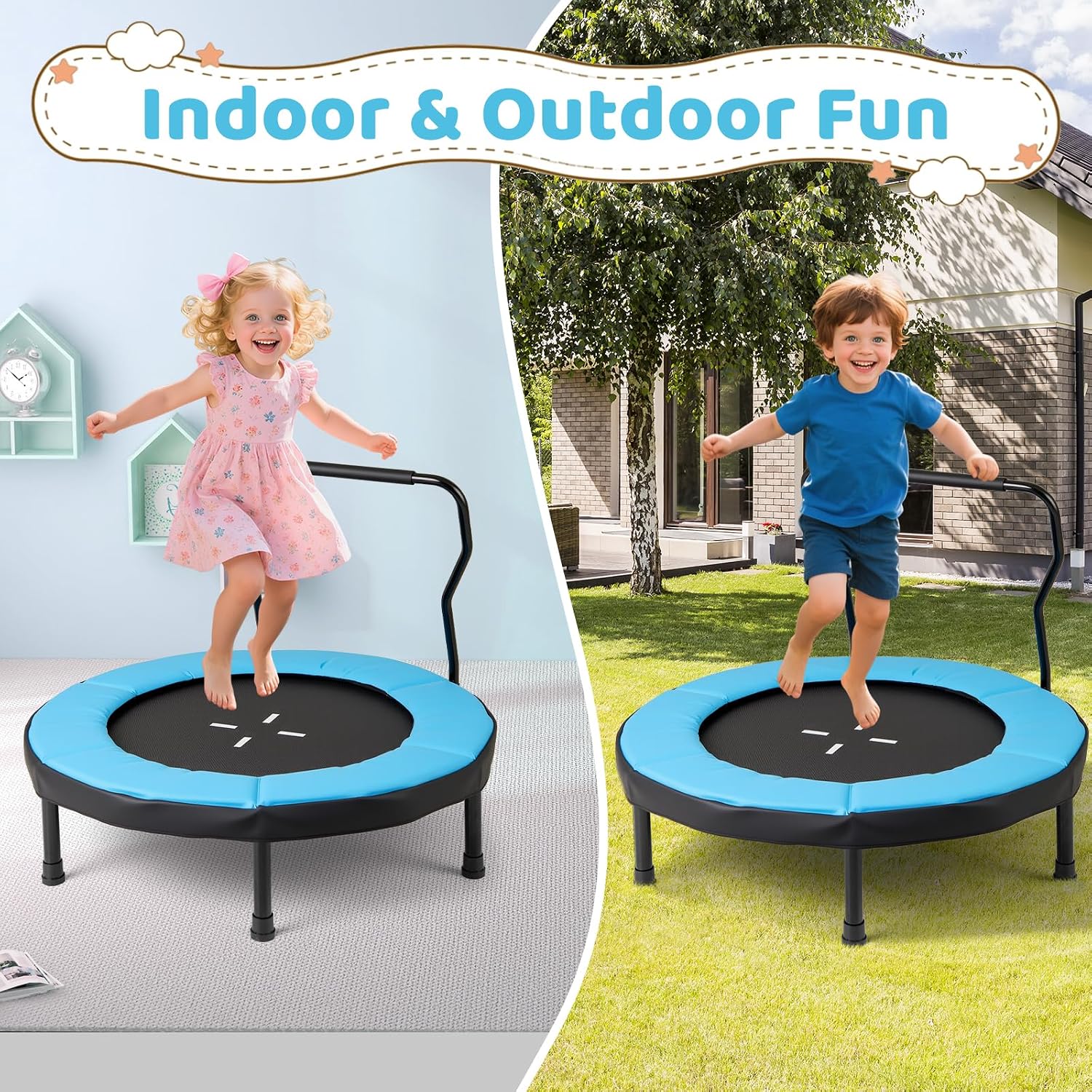 Goplus 40" Mini Trampoline for Kids, Indoor/Outdoor Fitness Trampoline with Foam Handlebar & Safety Pad, Home Workout Equipment for 3-6 Years Old Toddlers, Gift for Boys & Girls - Image 8