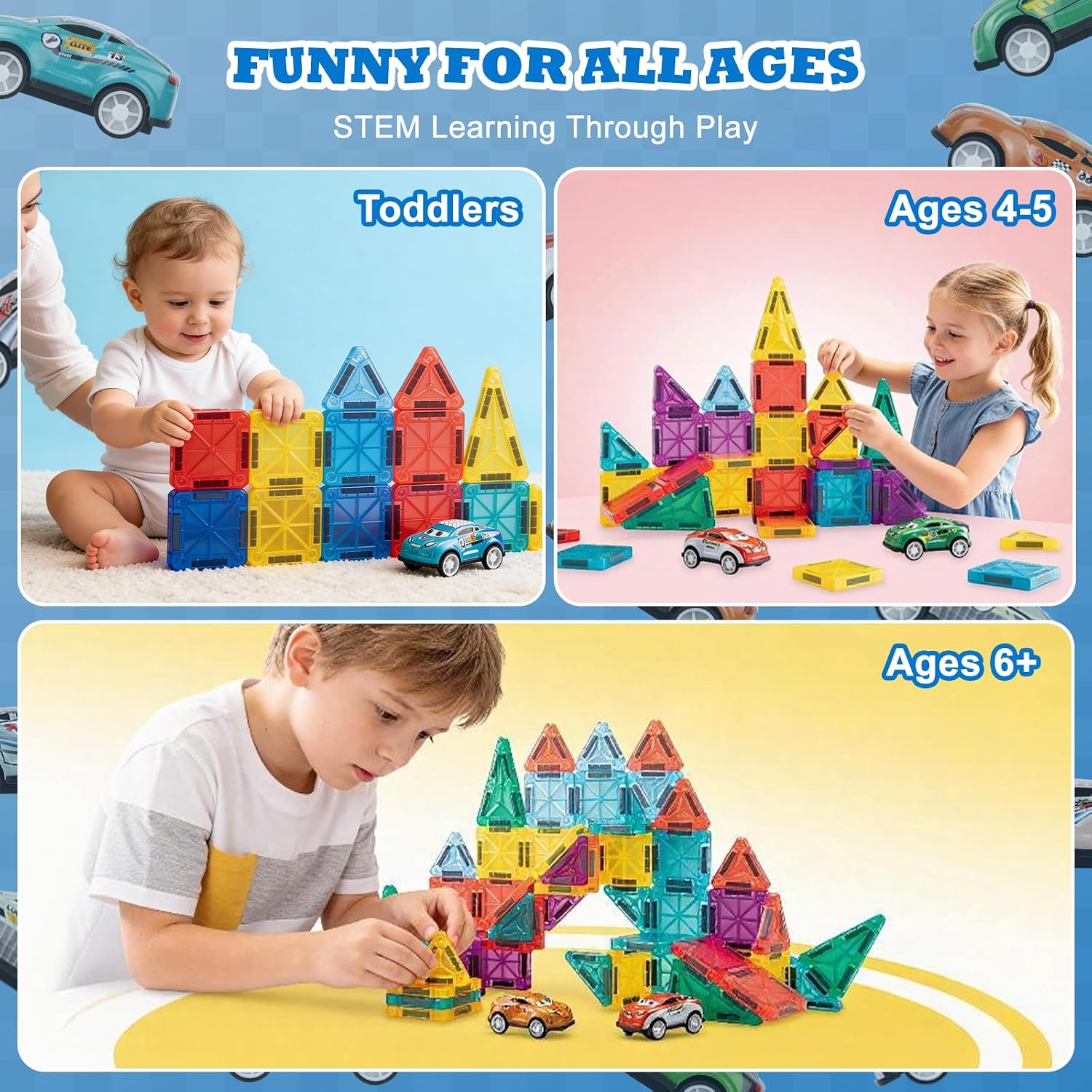 93 PCS Magnetic Tiles Mini Magnetic Building Tiles with Cars, Travel Magnetic Tiles with Storage Bag,STEM Toys for School Acitivities, Ideal Christmas Birthday Gifts for Boys Girls Age 3+ Years Old - Image 2