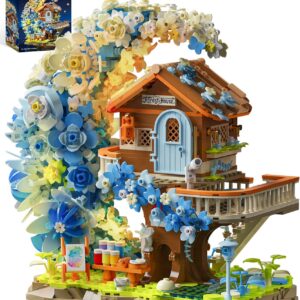 Blue Moon Flower House Building Set with Light, Botanical Collection Flowers Treehouse Builidng Block Kit, Compatible with Lego for Adults Home Décor (1750PCS)
