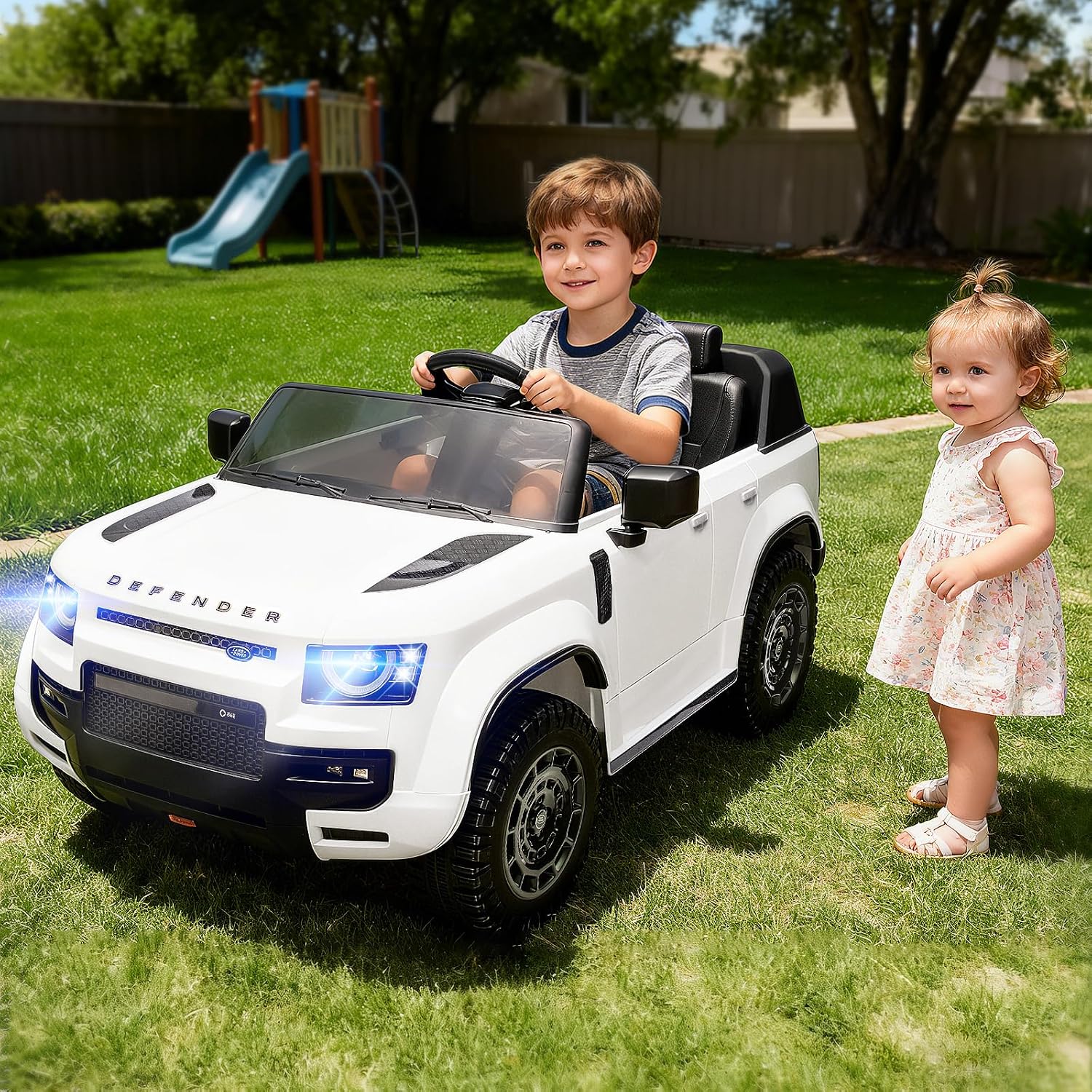 MINIATURE MOTORS 24V Ride on Toys for Big Kids, 2-Seater Toddlers Licensed Electric Car Remote Control, 3.7mph Max Speed, Bluetooth Music, Shovel, Seat Belt, 4-Wheeler Suspension, Boy Girl Gift-White - Image 8