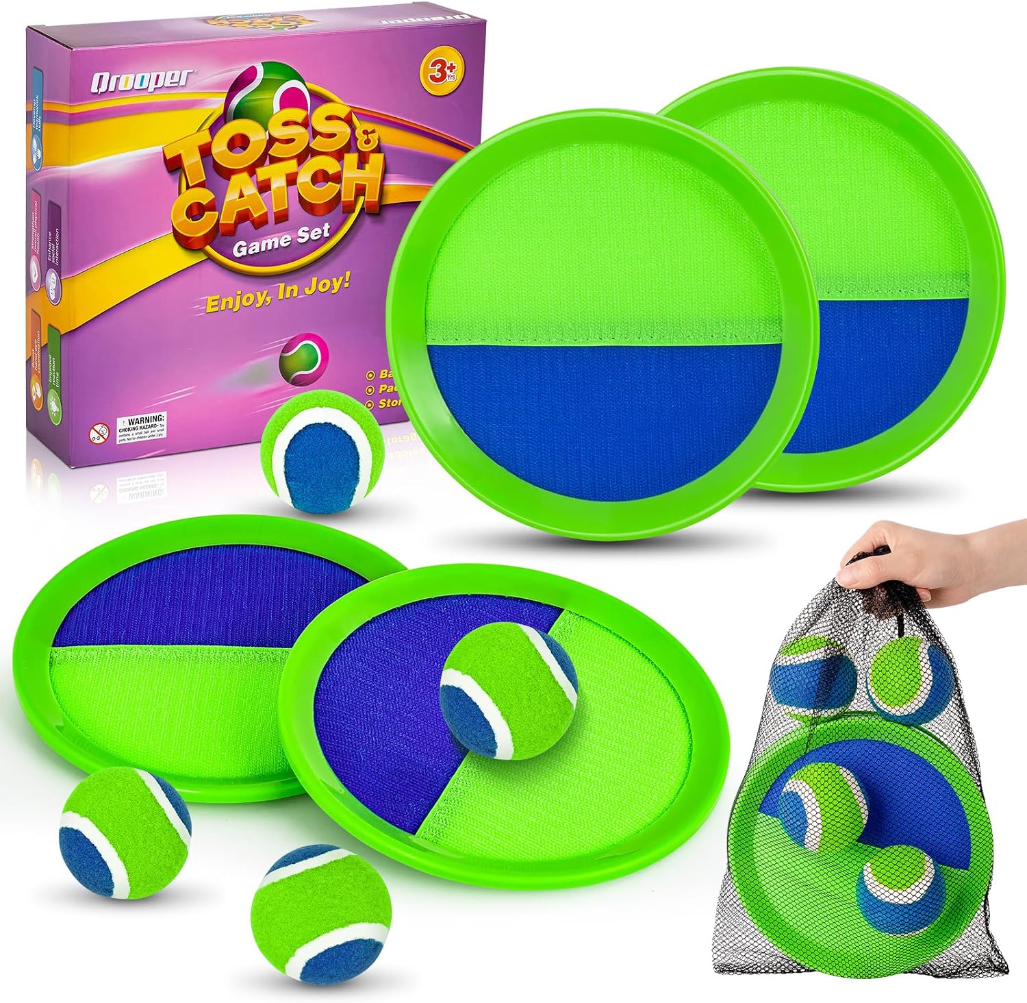Sticky Toss and Catch Ball Game Set - Kids & Toddlers Outdoor Indoor Activity Toys for Boys Girls 3 4 5 6 7 8-12 Year Old - Great Games for Beach Pool Yard - Birthday Gifts Easter Basket Stuffers