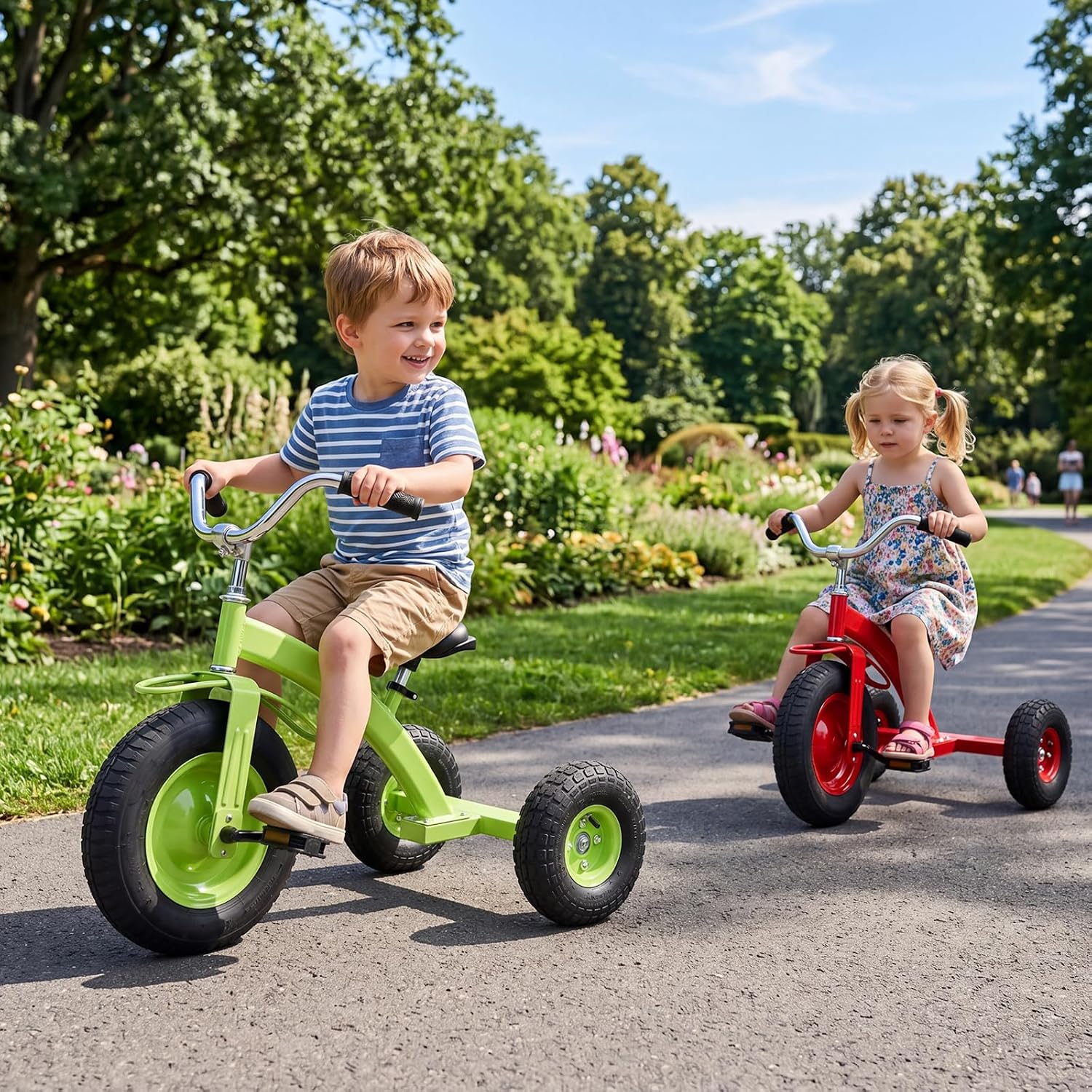 BABY JOY Kids Tricycle, 15-Inch Front Wheel Trike with Carbon Steel Frame, Inflatable Rubber Tires, Adjustable Handlebar & Seat, Ride-on Toddler Bike for Boys Girls (Green) - Image 9