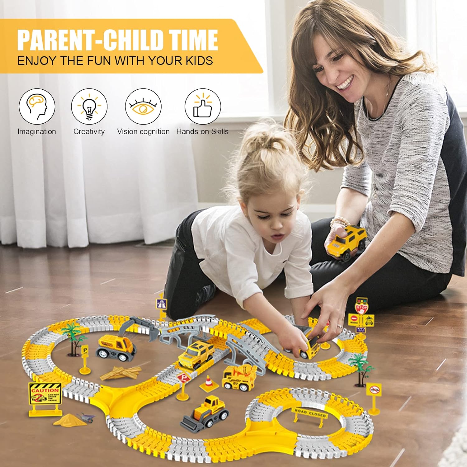 260 PCS Construction Race Tracks for Kids Toys, 2 Racing Cars, 4 Construction Cars, 1 Map & Flexible DIY Track Set, Engineering Toys for 3 4 5 6 Year Old Boys Girls - Image 6