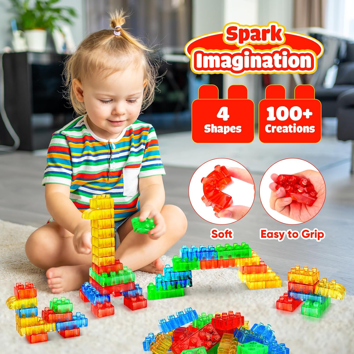 LESONG Sensory Building Toys for Toddlers: 24PCS Squeezable Silicone Stacking Toys – Early Learning Construction Playset for Preschool Manual Skills, Birthday Gifts - Image 2