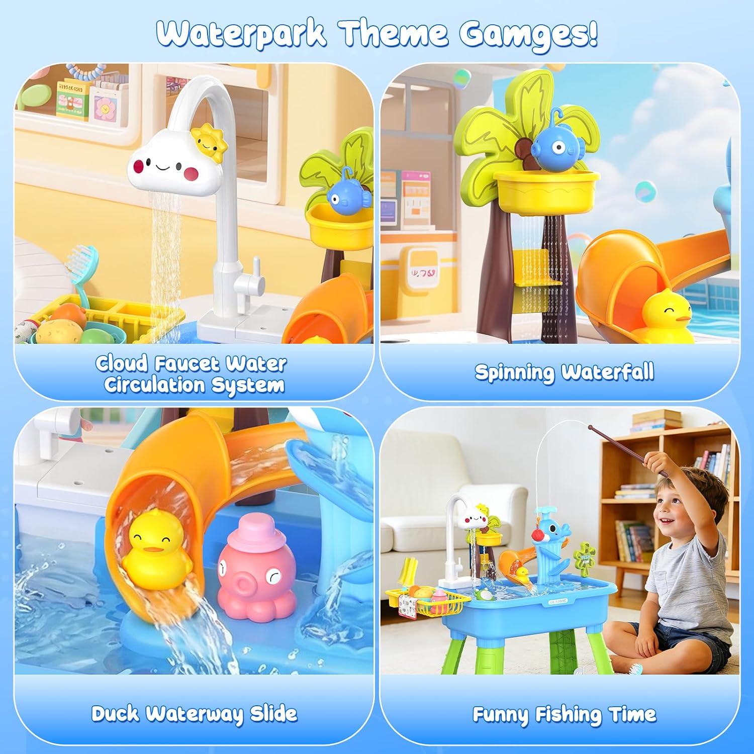 2026 Upgraded Water Table for Toddlers 1-3 - Outdoor Toys for Kids Ages 4-8 with Pump, Summer Outside Sensory Activity Pool Toys, Kitchen Play Sink Toy with Running Water, Fishing Toy, Blue - Image 7