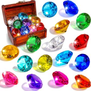 MGparty Diving Gems Pool Toys 16PCS Large Colorful Gemstones with Pirate Treasure Chest Underwater Swim Dive Toys for Kids Pool Games Summer Toys Party Favors