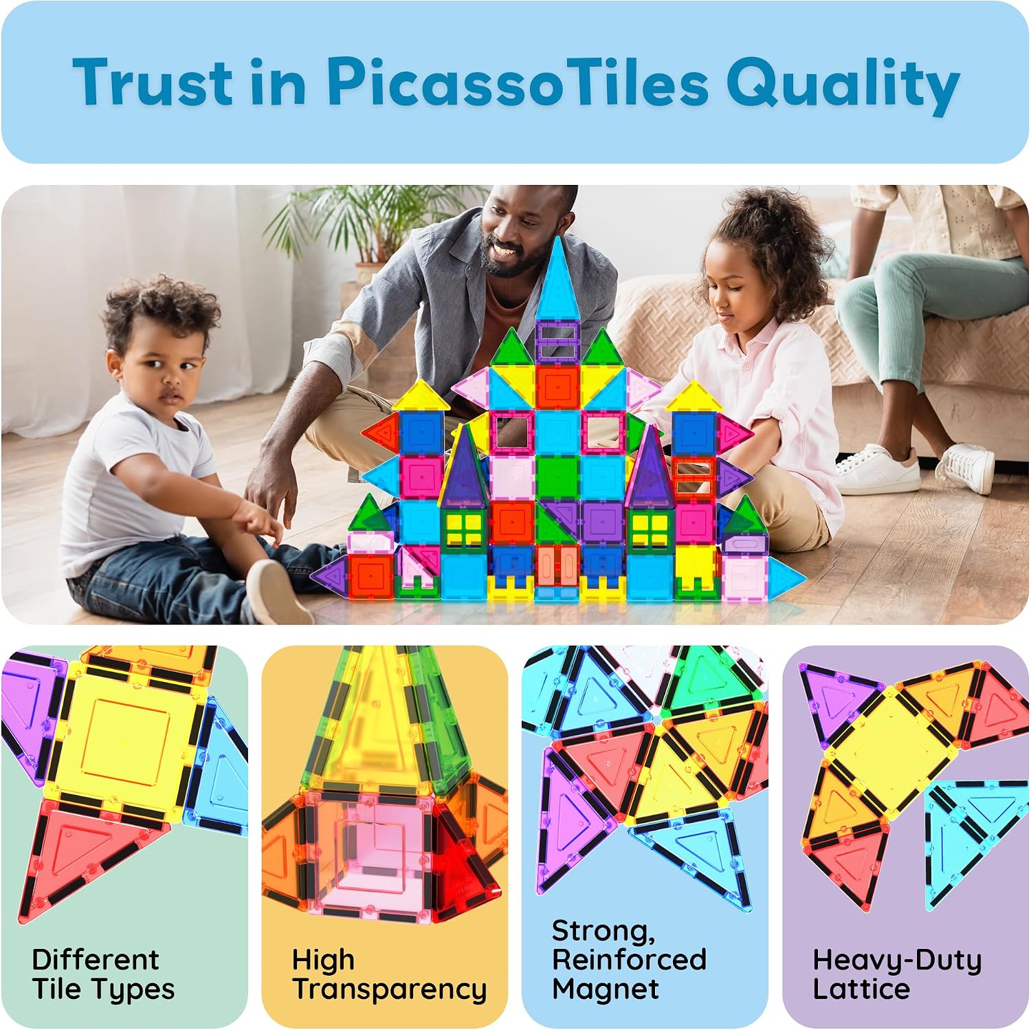 PicassoTiles 101 PCs Magnetic Tiles Building Blocks with Car & Drawstring Carry Bag Toy Storage Magnet Block for Toddlers Kids STEM Toy Set Educational Tile Learning Brain Development Ages 3+ PC101 - Image 8