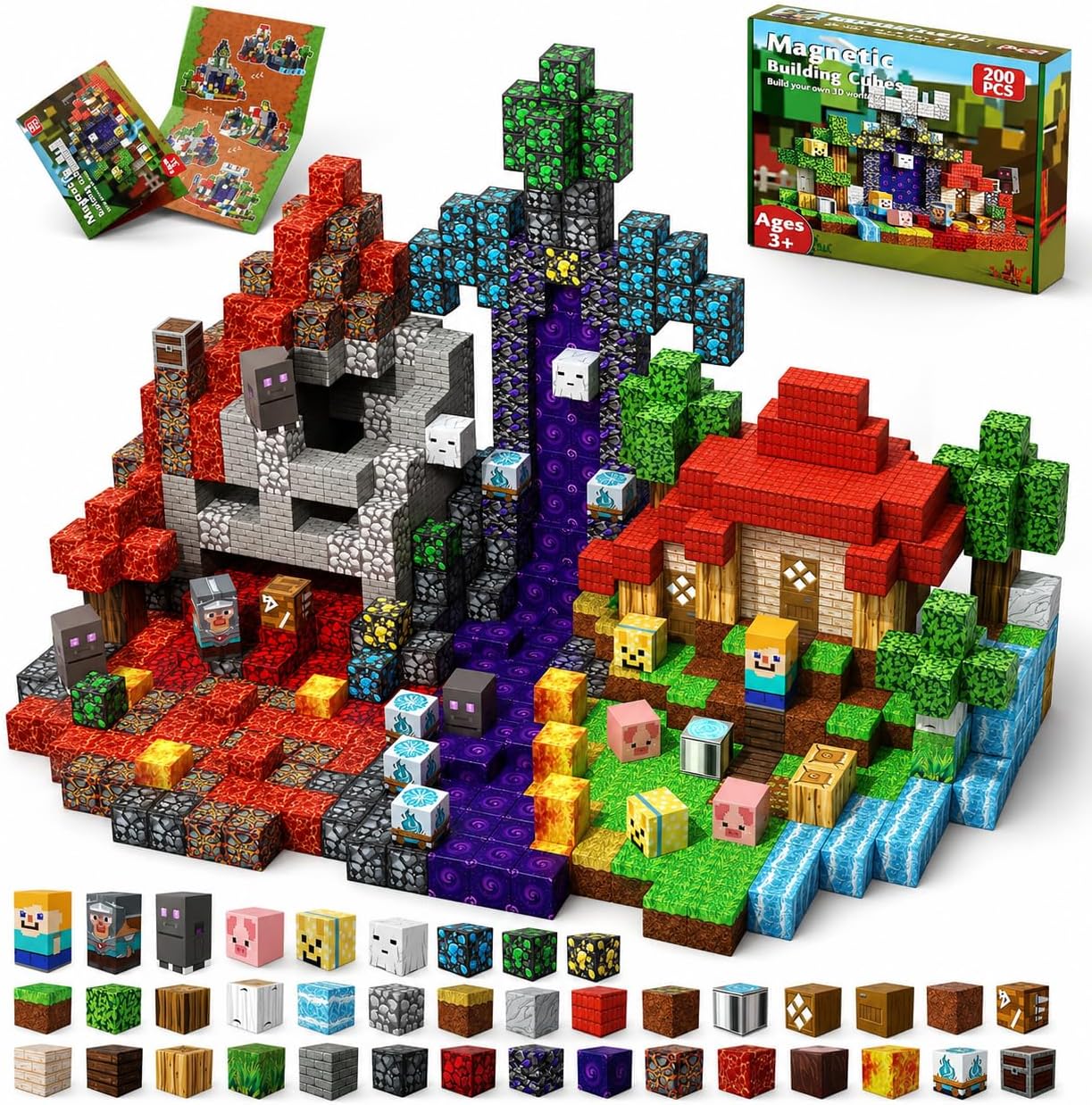 Magneverse 200 PCS 0.8in Magnetic Blocks - Magnet Toys for Kids, Magnetic Building Blocks Cubes, Stacking Magnets, School STEM Toys Birthday Gifts for Boys and Girls Age 3+ Years Old (Theme: Portal)