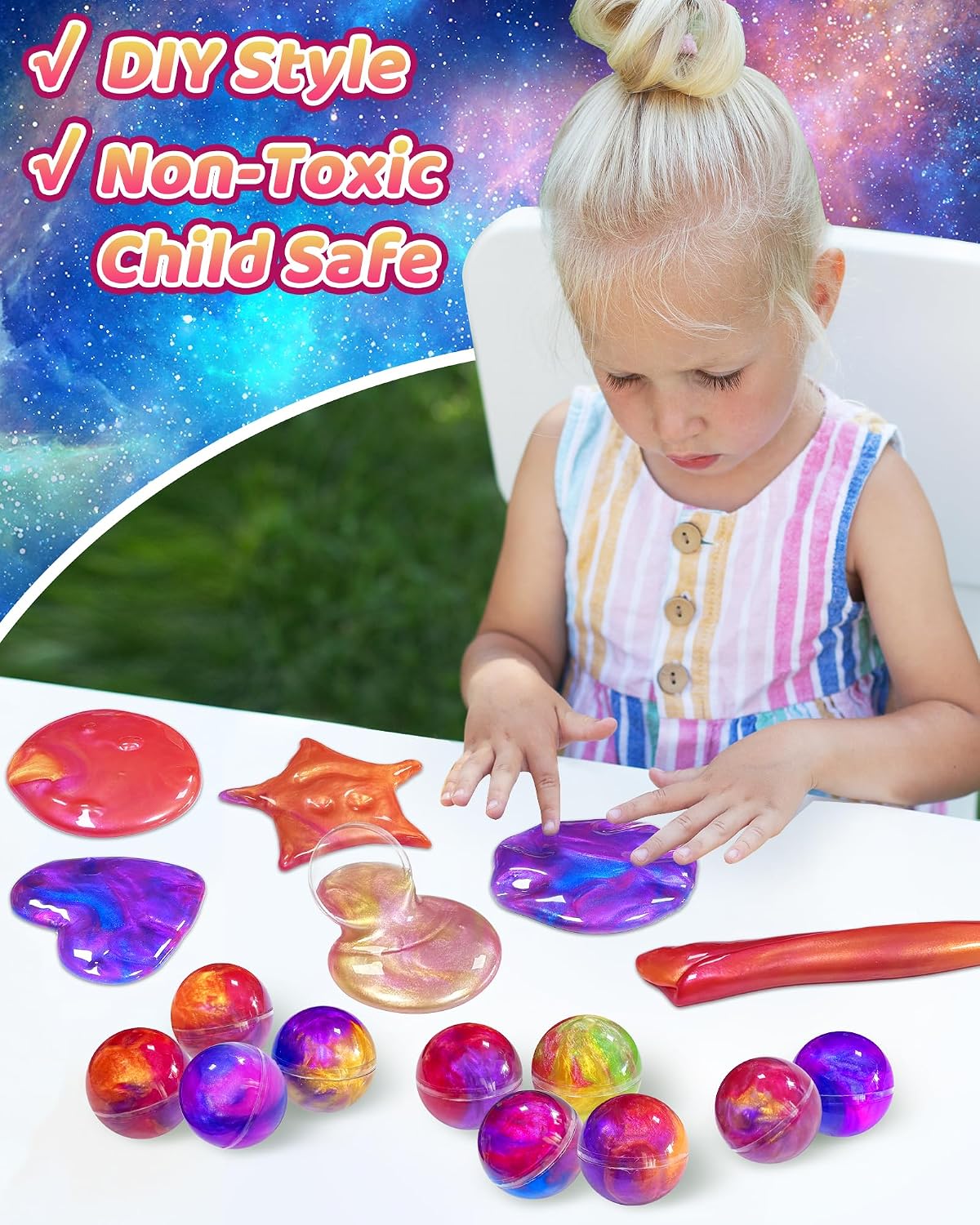 24 Pack Galaxy Slime Party Favors, Non-Sticky, Stress Relief Treasure Box Toys for Classroom Prizes Party Supplies, Student Gifts Birthday Goodie Bags Stuffers for Kids Teens Boys Girls 4-8, 8-12 - Image 5
