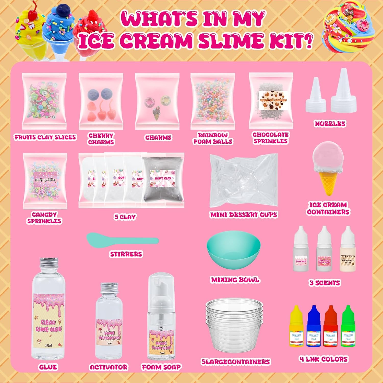Funewest DIY Ice Cream Slime Kit for Girls Age 8-12 with Pink Storage Case | Mini Slime Making Kits Creative Crafts with 30+ Piece Non-Sticky Sensory Toys Birthday Gifts for Boys Kids Beginners - Image 5