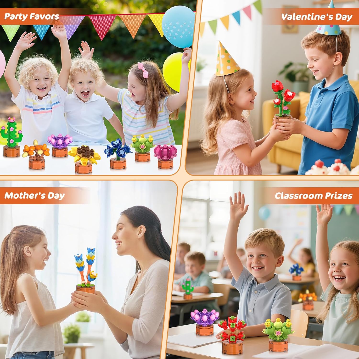 24 Pack Flowers Succulents Party Favors for Kids Building Set - 1012PCS Botanical Bonsai 3.6mm Mini Building Blocks Toy for Goodie Bags Stocking Stuffers Classroom Prize Birthday Gifts for Girl Boy 6+ - Image 6