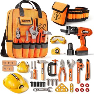 Eohemeral 36Pcs Kids Tool Set, Toddler Tool Construction Toys with Belt & Electronic Drill for Boys Girls 3-5, Sturdy Tool Bag Suitable for Outdoor Use