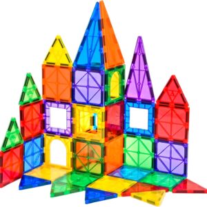 FNJO Magnetic Tiles, 64 PCS Magnetic Building Blocks, Magnets Building Set, STEM Toys for Kids Boys and Girls Creative and Inspirational