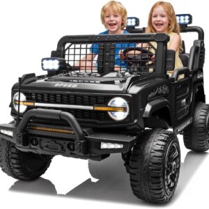 24V Ride On Car 2 Seater, XL Off-Road Battery Powered Ride on Truck w/4x200W Motor, Remote Control, 5Mph Max, Spring Suspension, Bluetooth, 24 Volt Ride on Toys for Big Kids