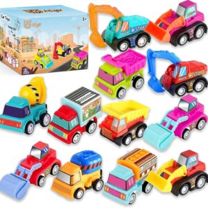 Car Toys for Ages 3-5 Kids, 12pcs Pull Back Cars Truck Vehicles Set for Boys Girls, Mini Assorted Construction Vehicle Toy Party Favors, Potty Training Reward for Kids