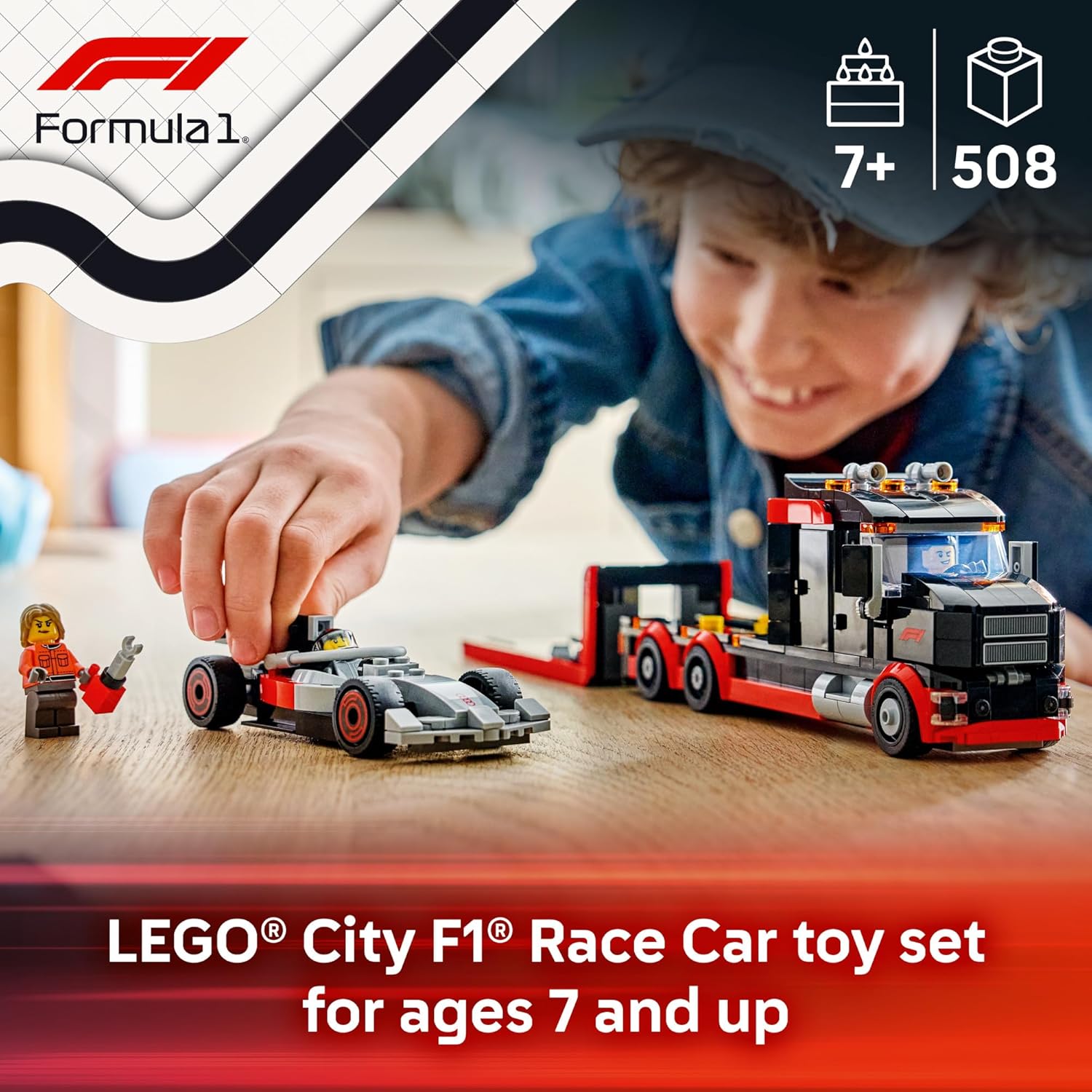 LEGO City F1 Display Truck with Audi F1 Race Car - Building Toy for Boys & Girls, Ages 7+ - F1 Car Toy for Pretend Play - Gift for Birthdays - 60493 - Image 2