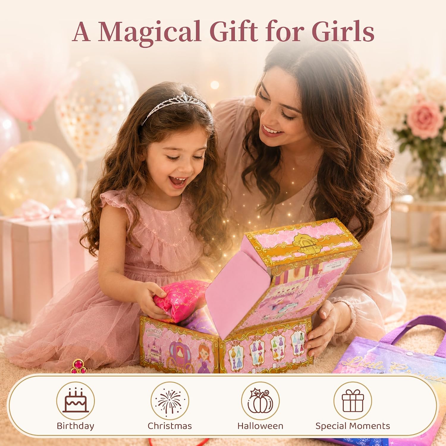 Meland Princess Dress Up for Girls 3-8, 4 Princess Outfits with Jewelry, Princess Role Play Toy Gift for Birthday & Christmas - Image 7