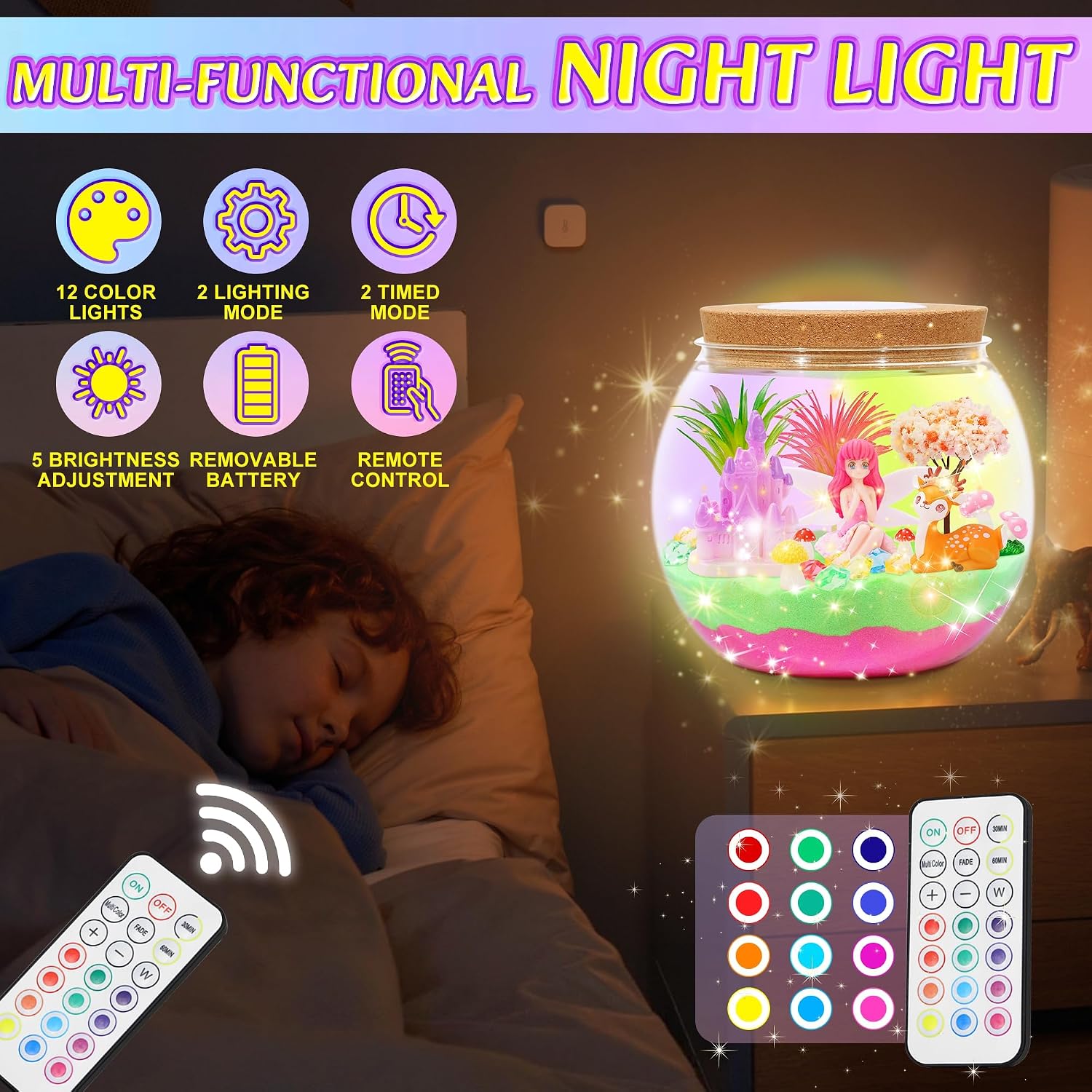 Gifmore Fairy Light Up Terrarium Kit for Girls, DIY Fairy Garden Crafts Toy Set, Dreamy Birthday Gifts for Little Girls Ages 4-12 - Image 5
