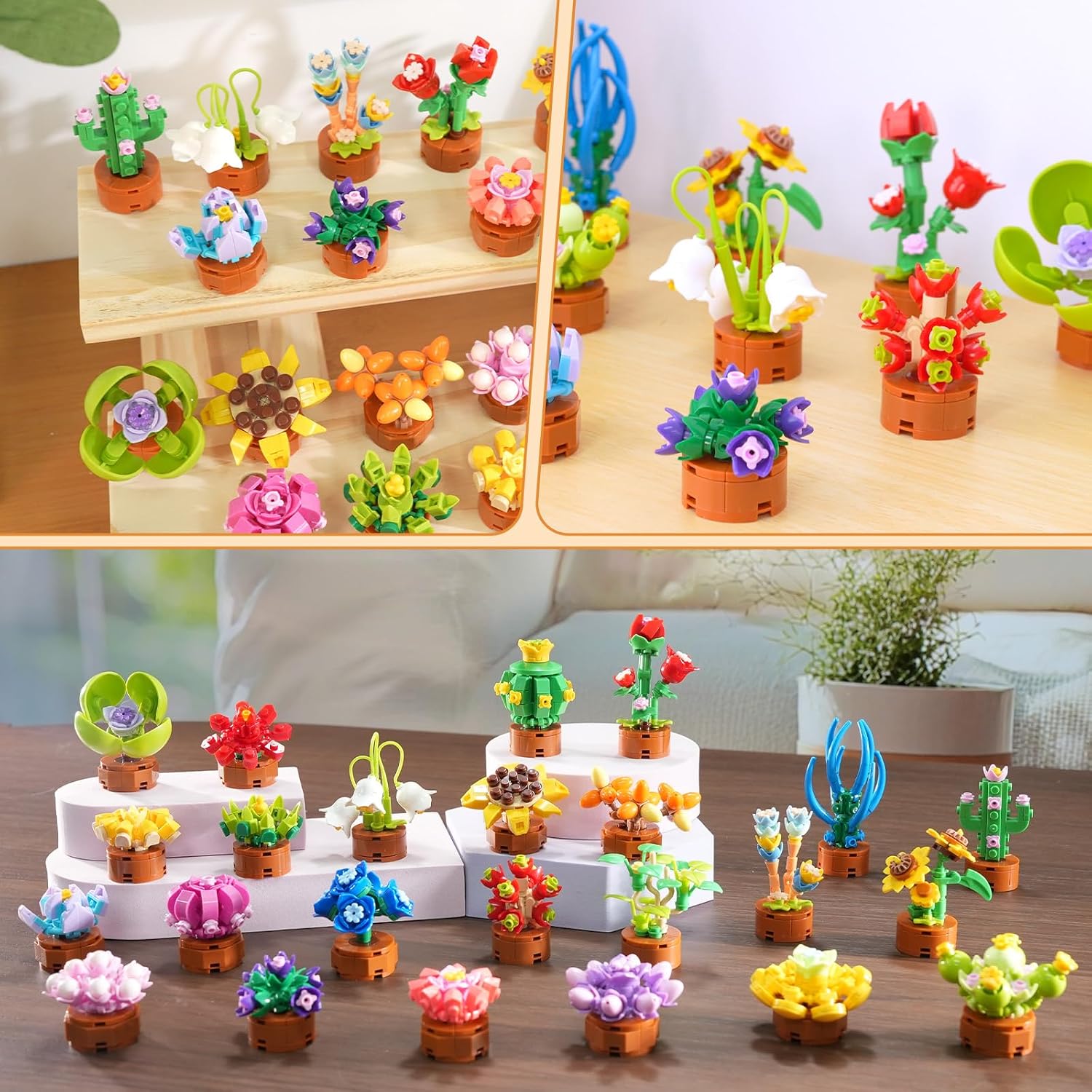 24 Pack Flowers Succulents Party Favors for Kids Building Set - 1012PCS Botanical Bonsai 3.6mm Mini Building Blocks Toy for Goodie Bags Stocking Stuffers Classroom Prize Birthday Gifts for Girl Boy 6+ - Image 5