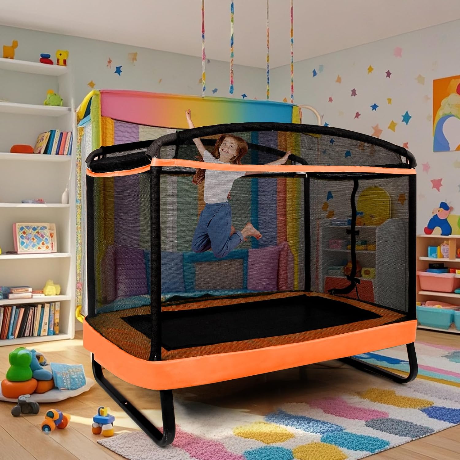 KOTEK 6 Ft Toddler Trampoline with Net & Swing, Mini Indoor Recreational Trampoline, Small Rectangle Trampoline for Home, ASTM Approved, Max Load 220 lbs, Gift for Kids Christmas Birthday - Image 2