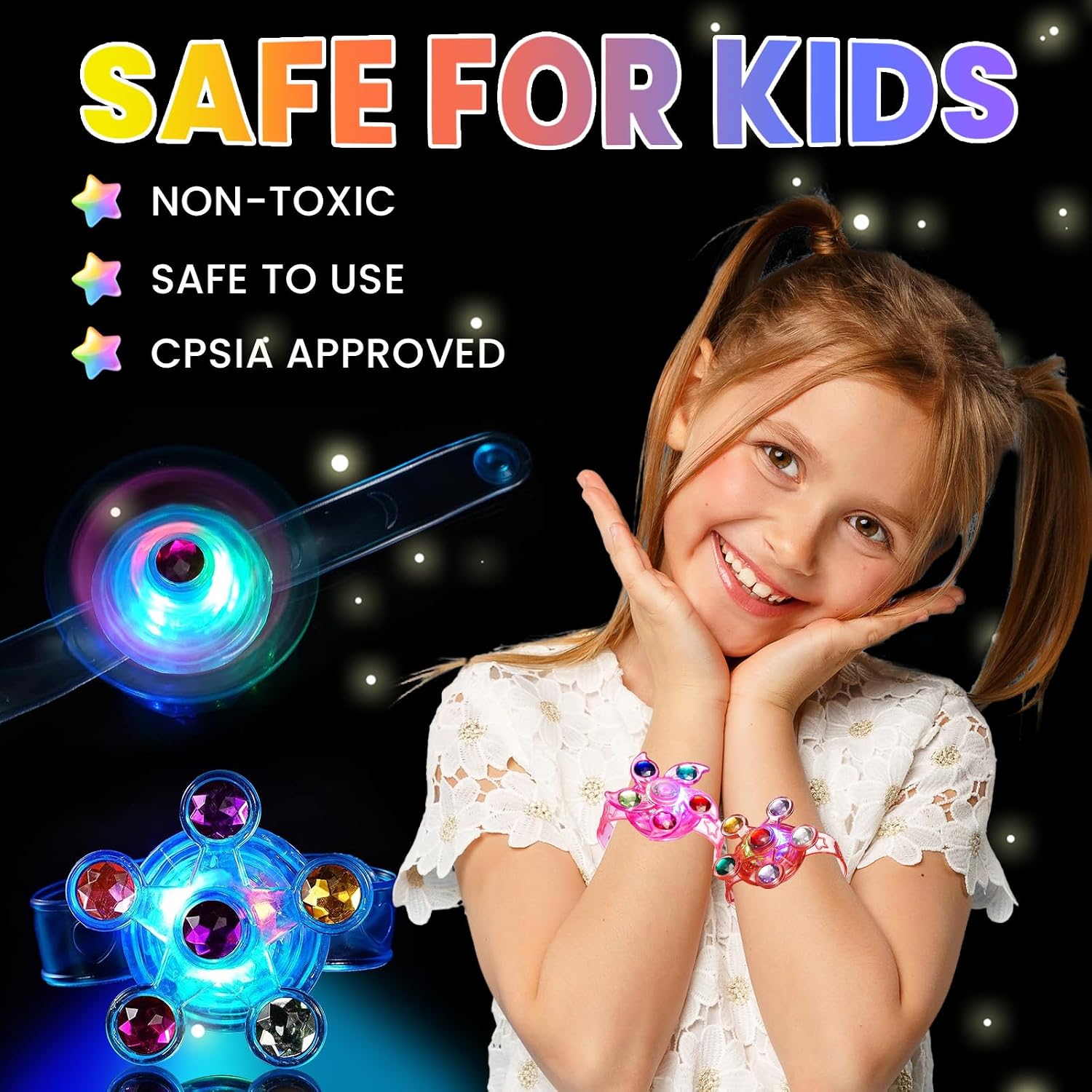 SCIONE 24 Pack LED Light Up Fidget Spinner Bracelets, Glow in The Dark Party Favors for Kids 4-8 8-12, Treasure Box Toys, Birthday Gifts, Carnival Prizes, Goodie Bags Stuffers - Image 4