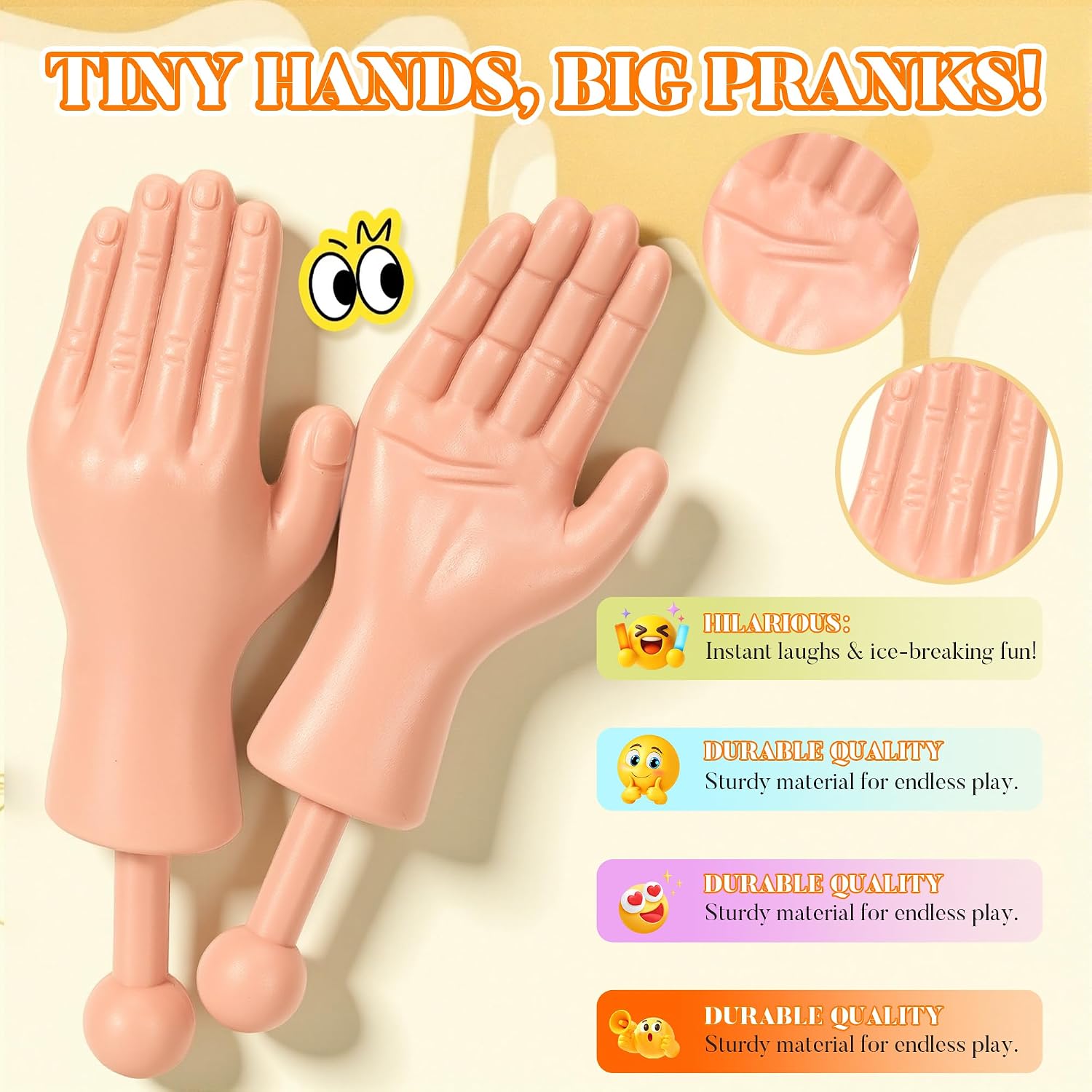 Tiny Hands (2 Pairs Light Color), Mini Hand Puppet on a Stick, Fake Small Hands for Costumes and Pranks, Doll Hands for Novelty Gifts, Make Anyone Laugh - Image 3