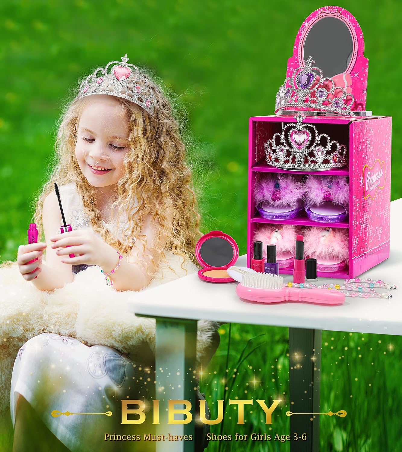 Kids Makeup Kit - Princess Dress Up Shoes, Crowns & Handbag - Pretend Play Fake Makeup Set for Girls, Ages 3-6 - Image 2