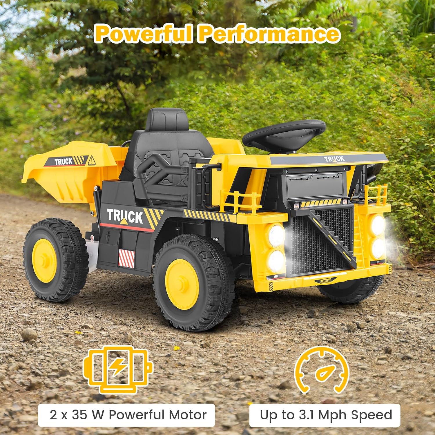 OLAKIDS Ride on Dump Truck, 12V Kids Electric Car Ride on Construction Vehicles with Remote Control, Electric Dump Bed, Shovel, Soft Start, Music, Bluetooth, Ride on Toys for Girls Boys - Image 7