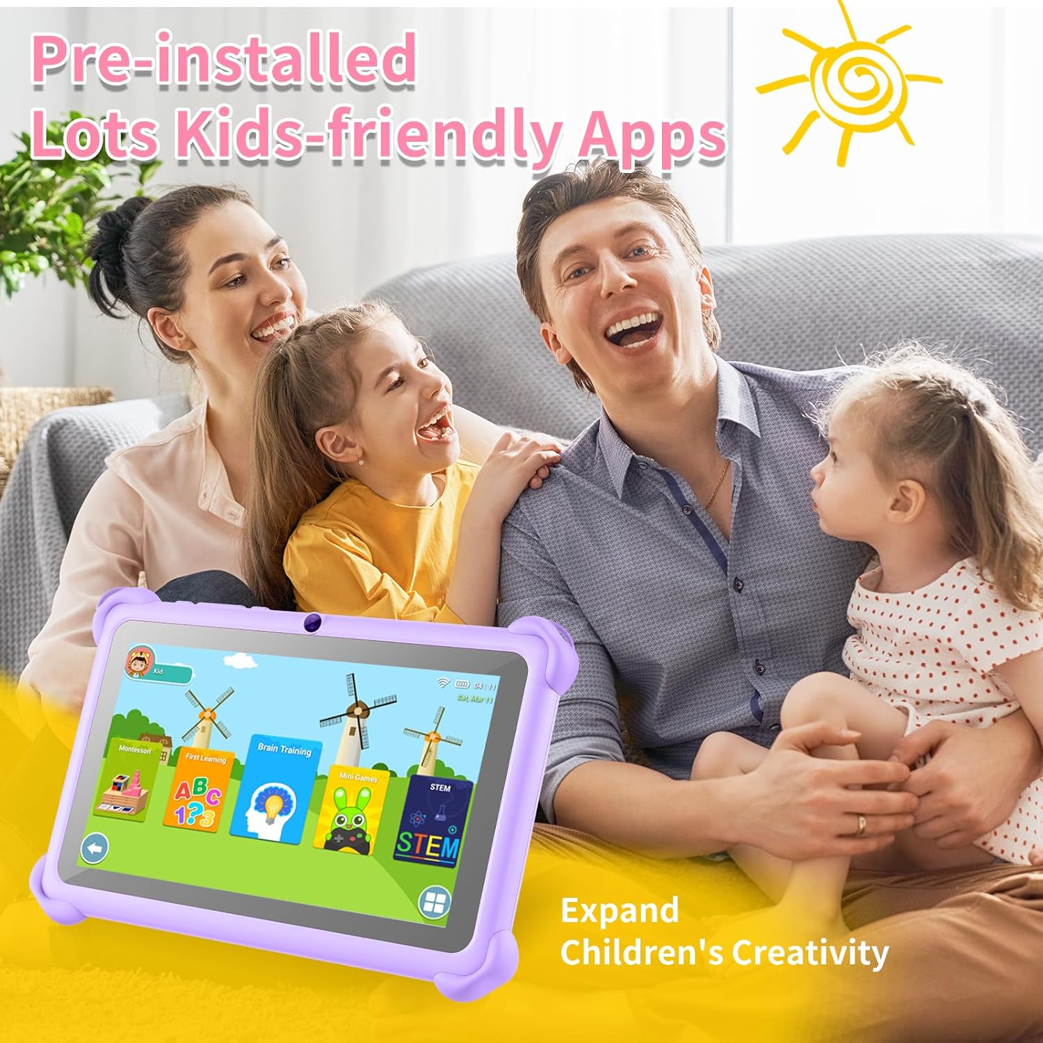 Kids Tablet 7 inch Tablet for Kids 32GB Toddler Tablets with Case Android Kids Learning Tablets with WiFi Youtube Parental Control, Bluetooth, Preinstalled Educational Contents for Girls Boys, Purple - Image 4