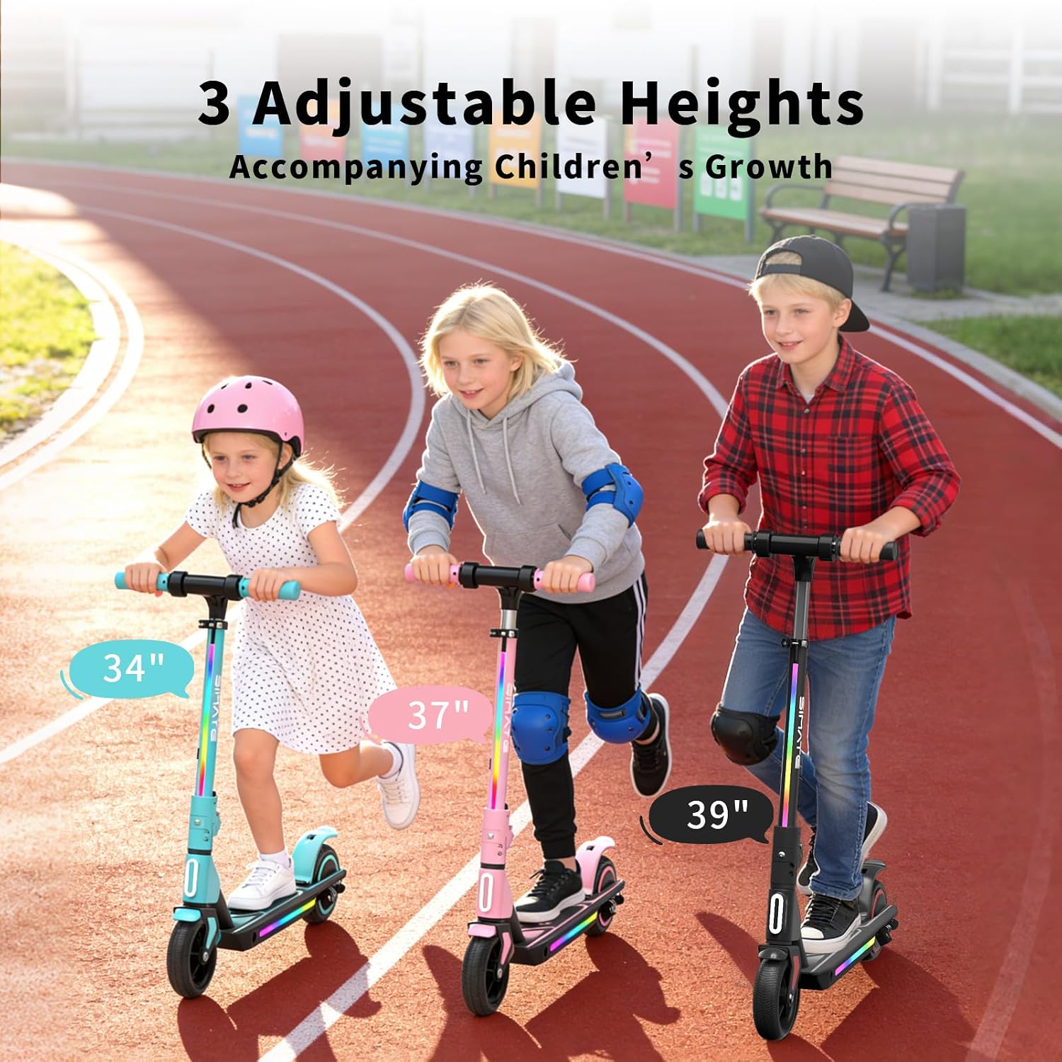 SIMATE Electric Scooter for Kids Ages 6-14, 3 Adjustable Heights 34"/37"/39", LED Display & Colorful Lights, Foldable Kids Electric Scooter, 8.7 MPH Safe Speed, Gifts for Boys Girls - Image 2