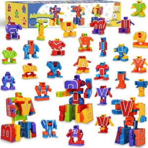 Birthday Toy Gifts for 3 4 5 6 8 Years Old Toddler Boys Girls,26 Alphabet Robots ABC Letters Educational Learning Toys for Kids,Alphabots Deformation STEM Fine Motor Skill Gifts for Preschool Age 3+