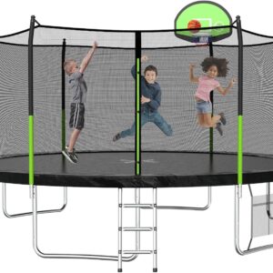 AOTOB Trampoline with Safety Net for Kids Outdoor 14FT ASTM 400LBS-Green