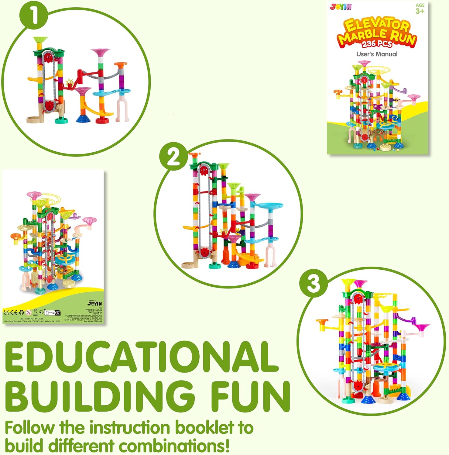 JOYIN 236Pcs Glowing Marble Run with Motorized Elevator- Construction Building Blocks Toys with 30 Glow in The Dark Plastic Marbles, STEM Toy for Boys and Girls, Birthday Gift, Easter Basket Stuffers - Image 5