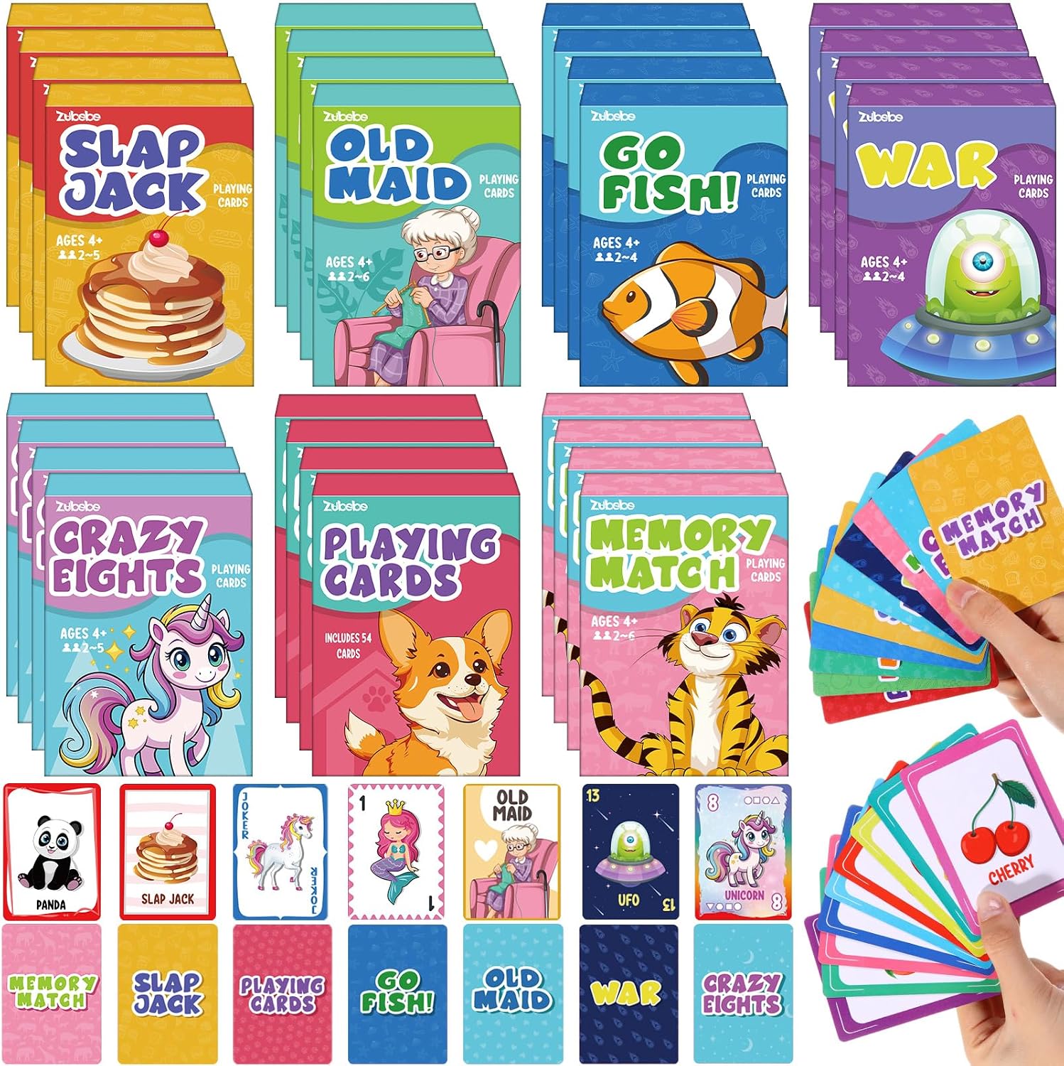 Zubebe 14 Pack Kids Card Games Gifts Bulk Classic Playing Card Game Set for Kids Includes Go Fish, Old Maid, Crazy Eights, Memory Match, Slap Jack, Playing Toy for Party Favors (Classic) - Image 7