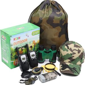 Ezzo Outdoor Adventure Kit for Kids – Walkie-Talkies & Pretend Play Gear – Camouflage Camping, Safari, Hunting Set – Backyard Explorer Toys for Boys & Girls