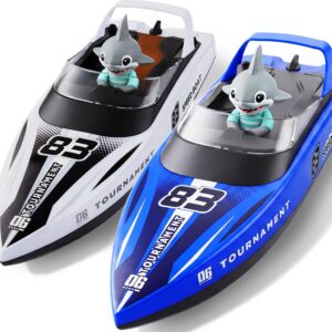 BEZGAR [2026 New] Remote Control Boat, 2 Packs 10 inch Fast Speed RC Boat 15 KPH for Pools & Salt Water, Summer Toys for Adults and Ideal Gifts for Kids Boys Age 6 7 8-12 Years Old – 821 Blue&White