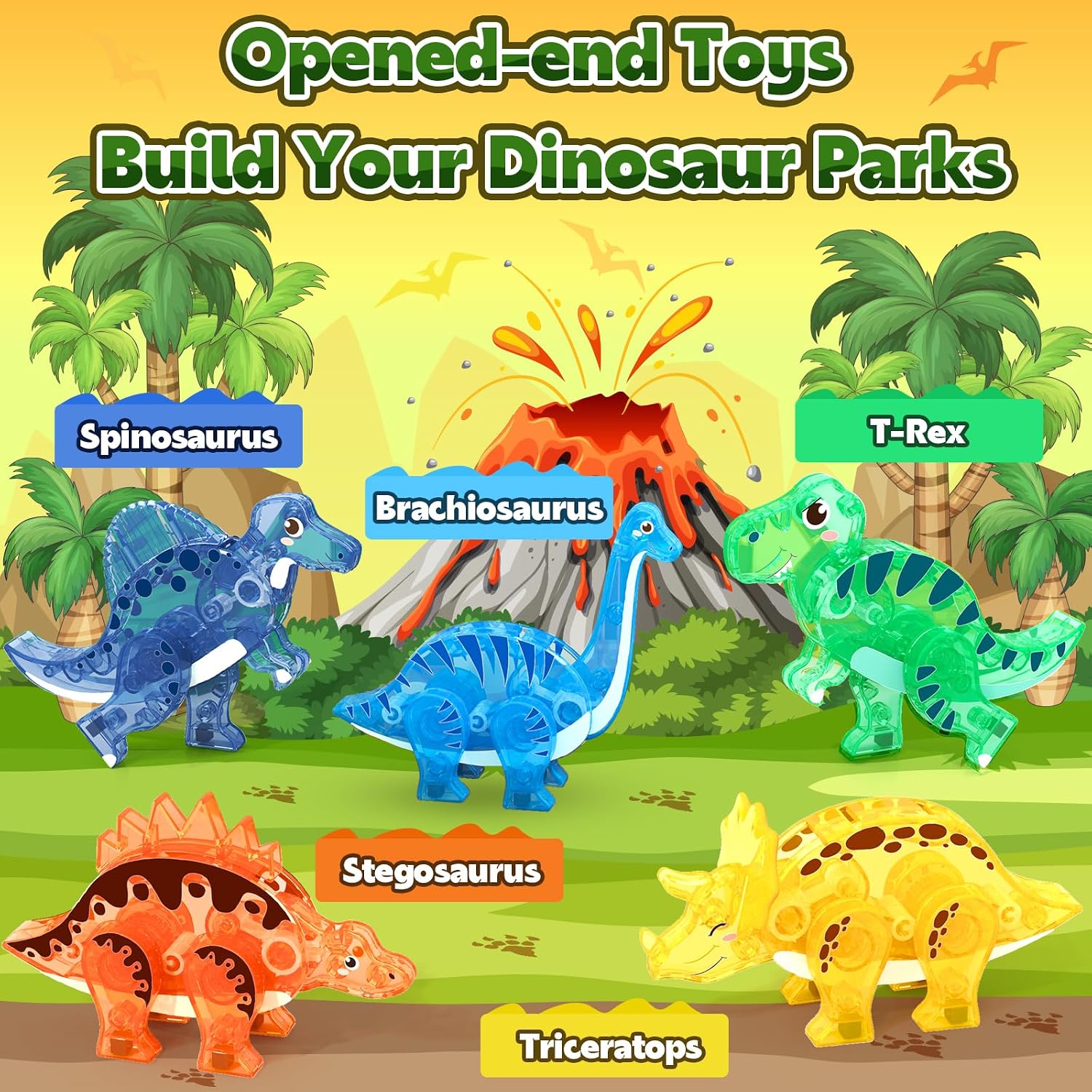 Coodoo Dinosaur Toys Magnetic Tiles 3D Movable Dinos for Kids 3-5 5-7 Toddler Outdoor Sensory Toys, STEM Educational Magnetic Blocks for 3+ Years Old Boys Girls Kids Toy - Image 3