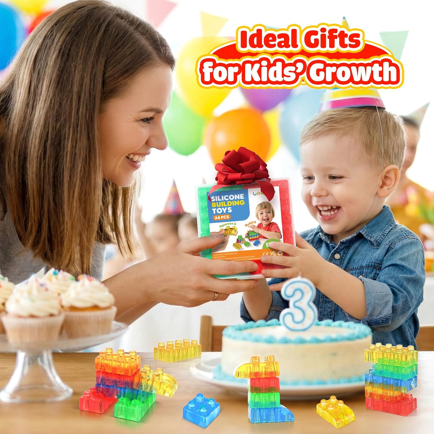 LESONG Sensory Building Toys for Toddlers: 24PCS Squeezable Silicone Stacking Toys – Early Learning Construction Playset for Preschool Manual Skills, Birthday Gifts - Image 7