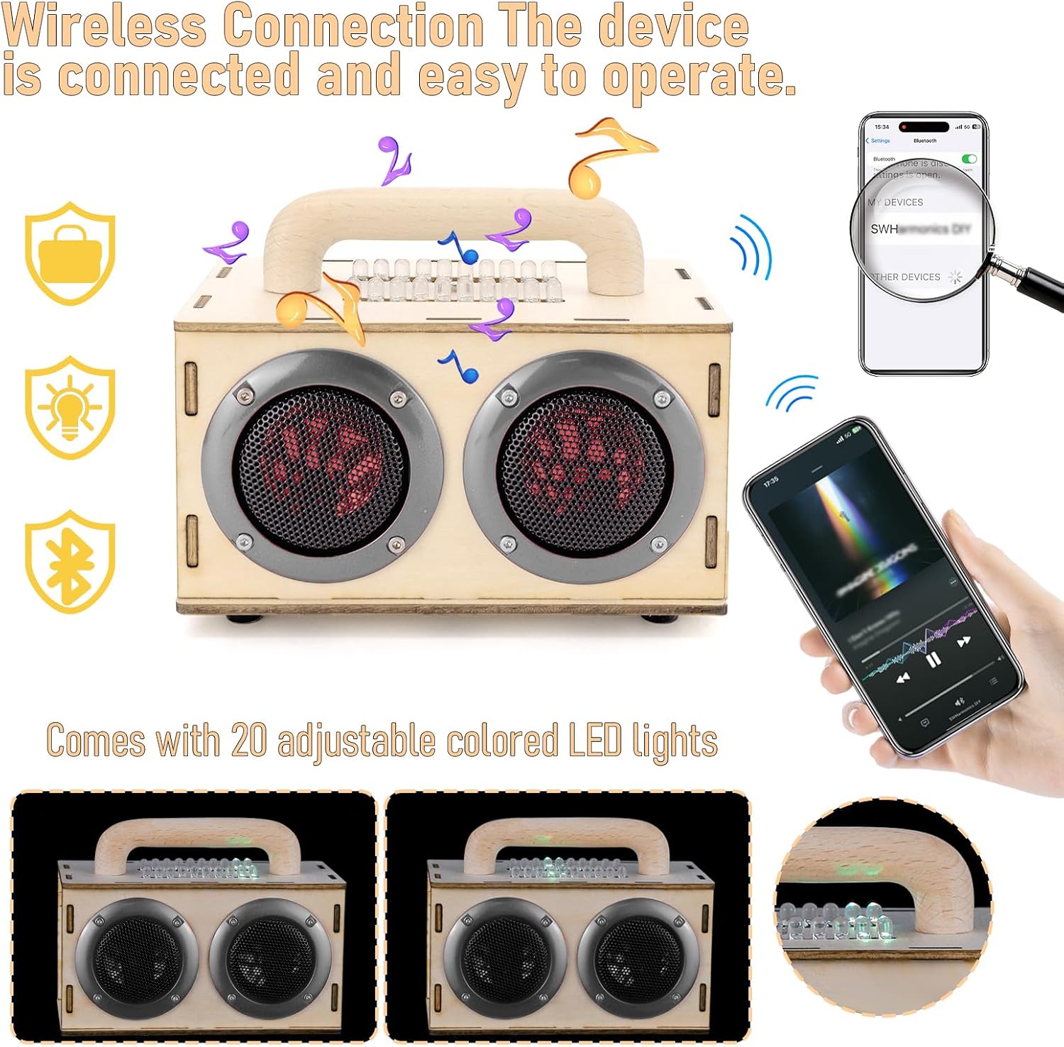 DIY Bluetooth Speaker Kit for Kids & Adults Age 8-12 | STEM Projects, Build Portable Speaker, LED Light, Science Experiment Electronics Set, Birthday Gifts for Boys & Girls - Image 5