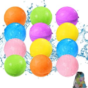 Reusable Water Balloons 12PCS – Summer Water Toys for Pool Beach & Outdoor, Self-Sealing Refillable Water Bombs for Kids Ages 3-14, Magnetic Splash Balls for Kids Fun Games & Activities