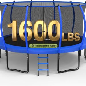 Zupapa 1600LBS Capacity No-Gap Design 16 15 14FT Trampoline with Safety Enclosure Net and Non-Slip Ladder 10-Year Quality Assurance Perfect for Outdoor Backyard Fun