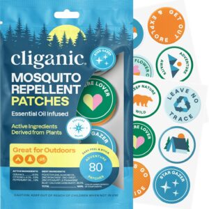 Cliganic Mosquito Repellent Stickers for Kids & Adults (80 Pack) – Adventure Patches, Natural DEET-Free, Essential Oil Infused, Insect Repelling Garments